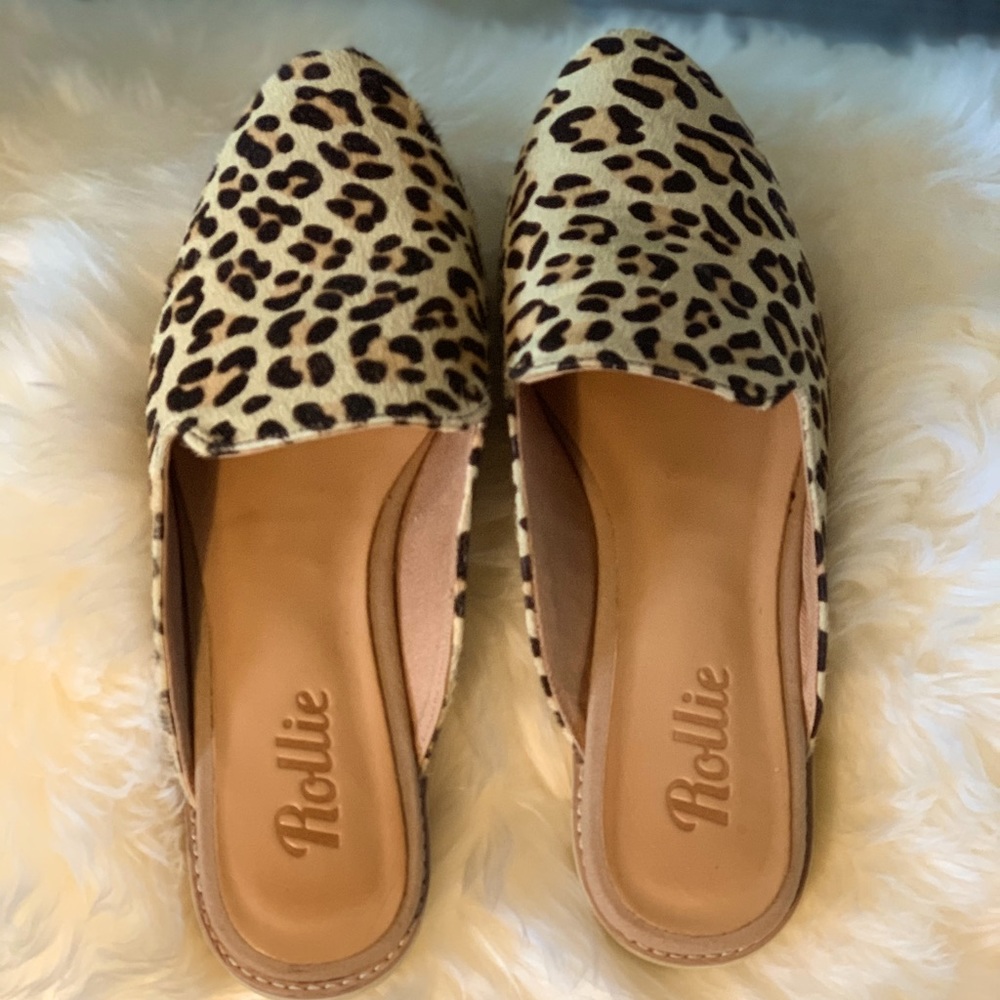 Madison Mule Camel Leopard Pony. Easy slip on. Genuine leather.